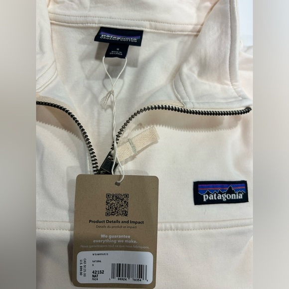 Patagonia Women's Small Ahnya 1/4 Zip Pullover Natural White Cream Jacket NWT - Picture 4 of 9